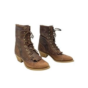 Capezio Brown Ankle Granny Boots Women's Size 8 M Leather Western Kiltie USA